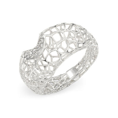 Anillo de Fantasía de Coral con CZ de oro blanco