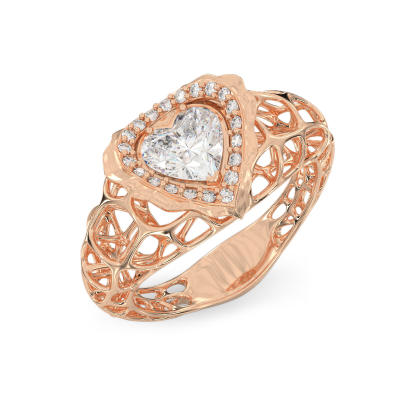 Anillo de Corazón de Coral de oro rosa