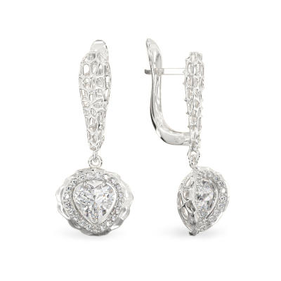 Pendientes de Corazón de Coral de oro blanco