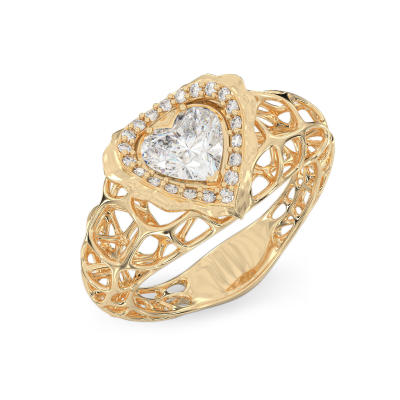Anillo de Corazón de Coral de oro amarillo
