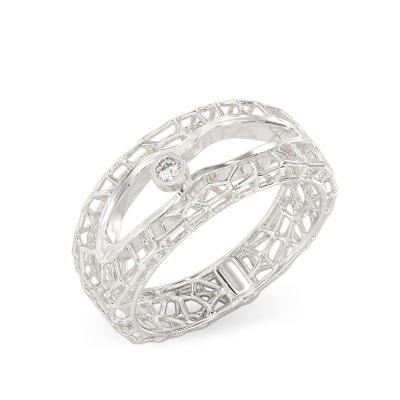 Anillo de Coral con Escote de oro blanco