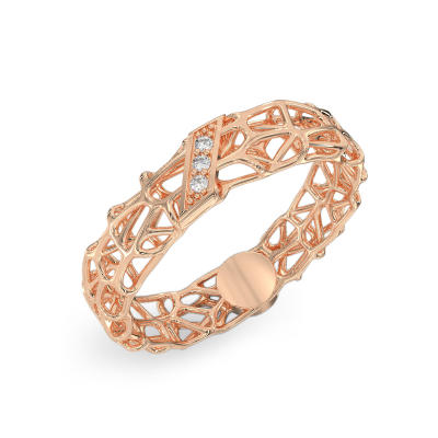 Anillo de Coral con Diagonal de oro rosa