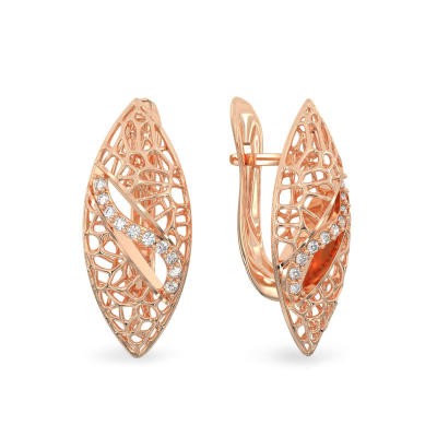 Pendientes de Hoja de Ficus de oro rosa