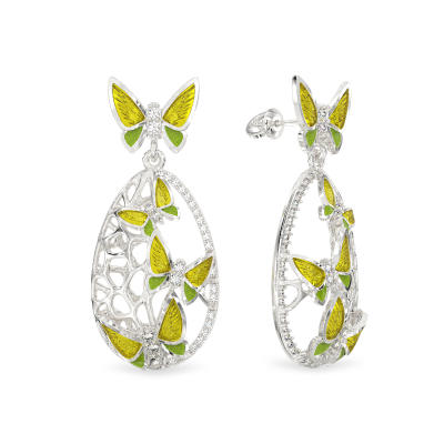 Pendientes largos de plata con mariposas