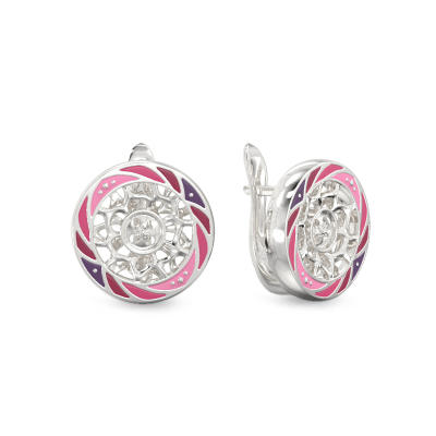 Pendientes de botones rosa de plata