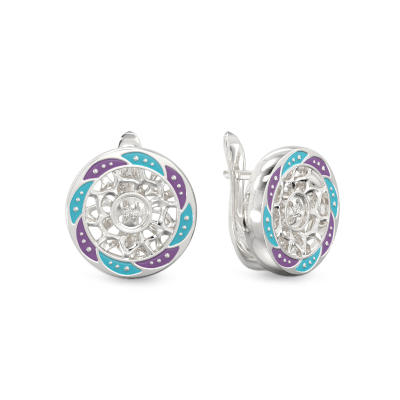 Pendientes de botones púrpura de plata