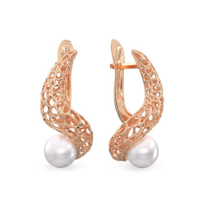 Pendientes de Serpiente con Perla de oro rosa