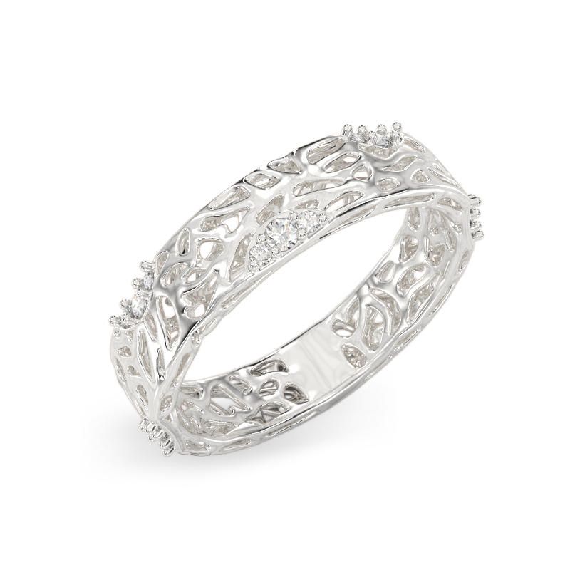 Charming Coral Ring From White Gold