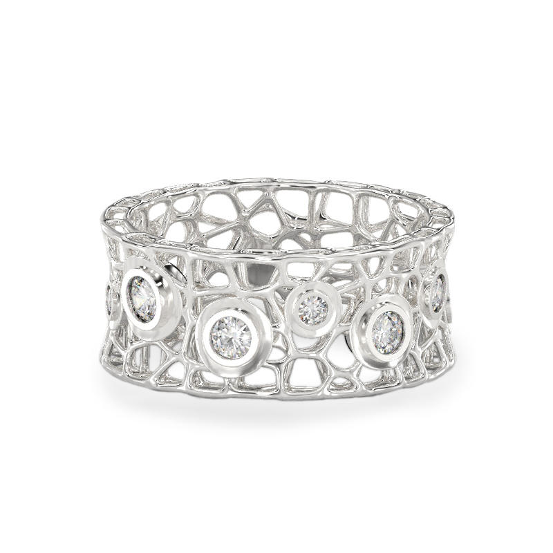 Coral Bubbles Ring With Stones From White Gold2