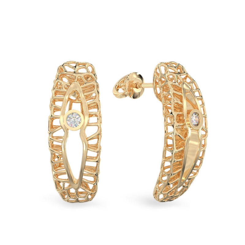 Coral Earrings With Cut out From Yellow Gold