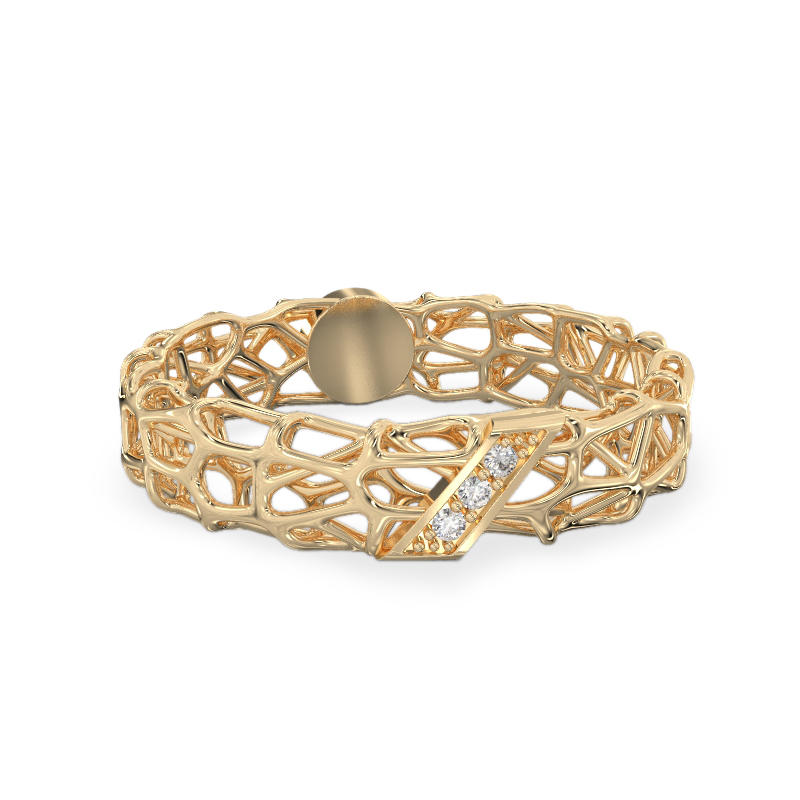 Coral Ring With Diagonal From Yellow Gold 2