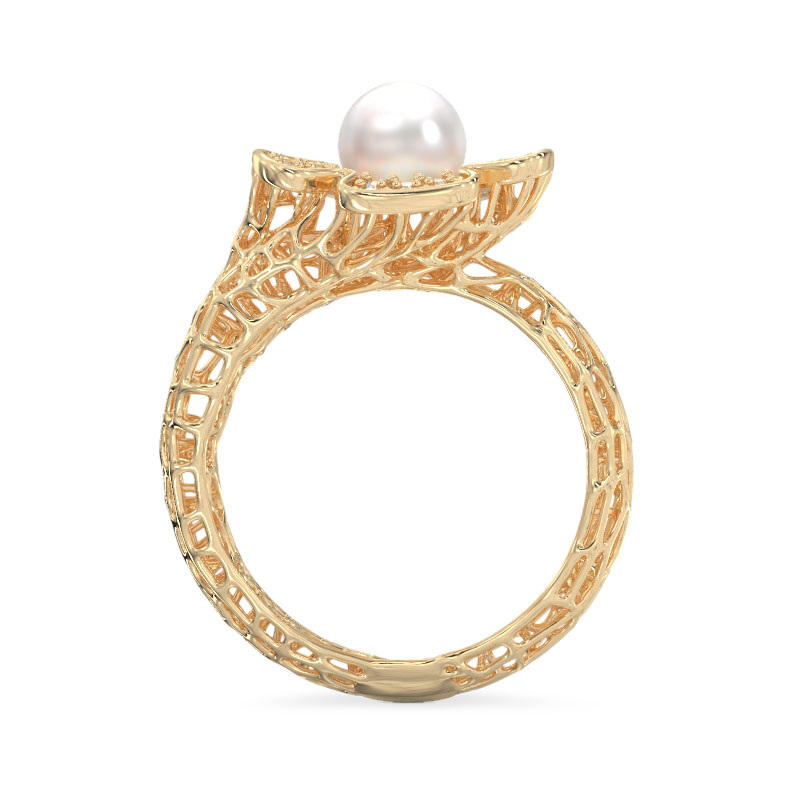 Coral Yellow Gold Ring with Flower3