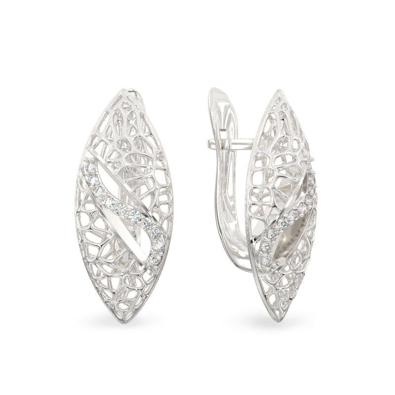 Ficus Leaf White Gold Earrings