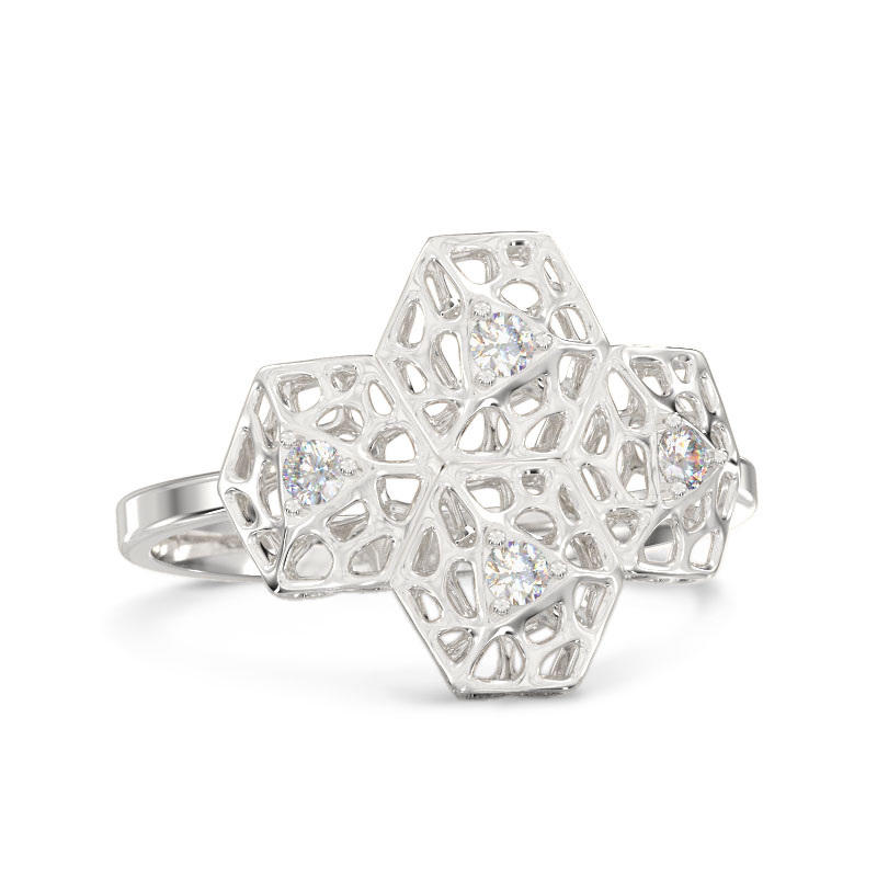 Honey Comb White Gold Ring2