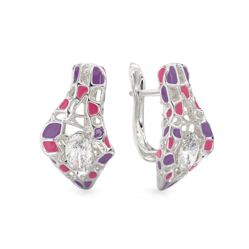 Seashell With Stone Earrings From Silver