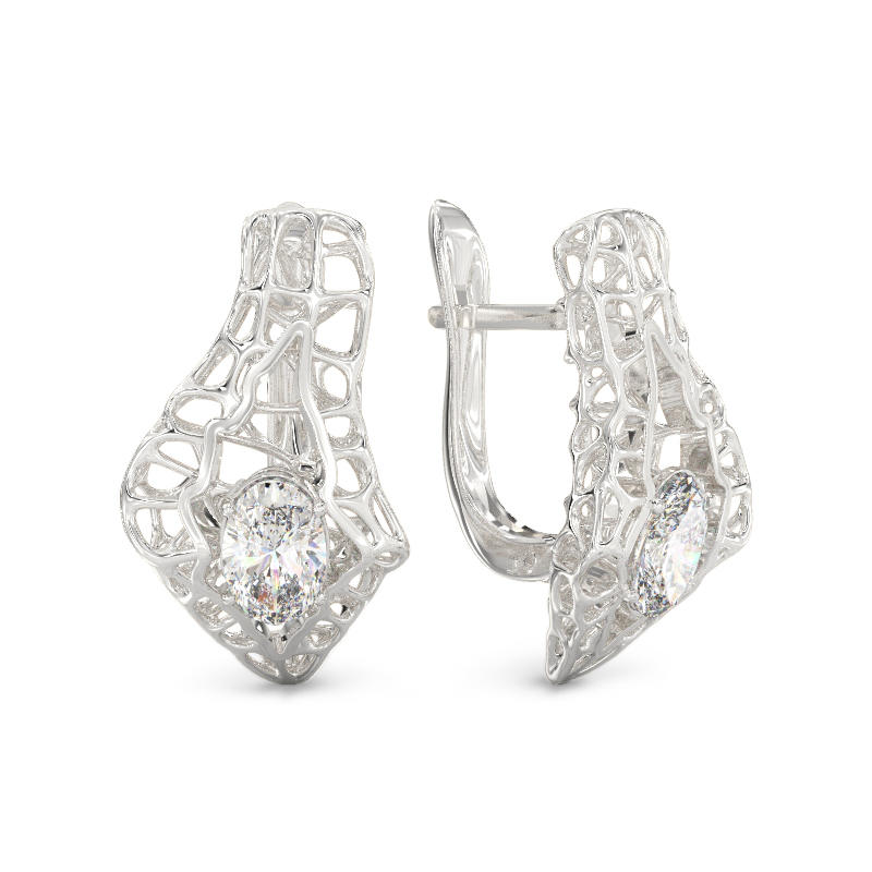 Seashell With Stone Earrings From White Gold 1