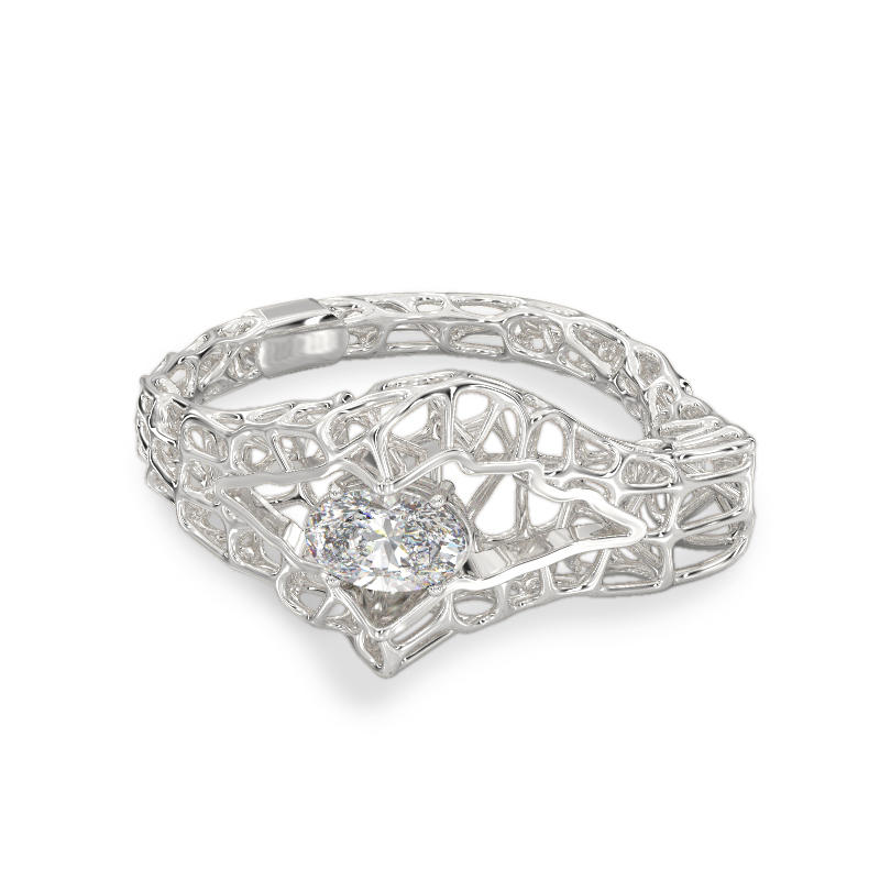 Seashell With Stone White Gold Ring 2