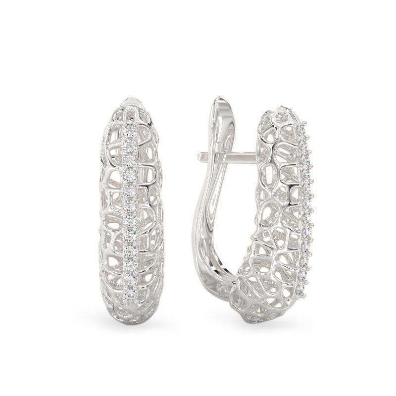White Gold Openwork Earrings with Stones