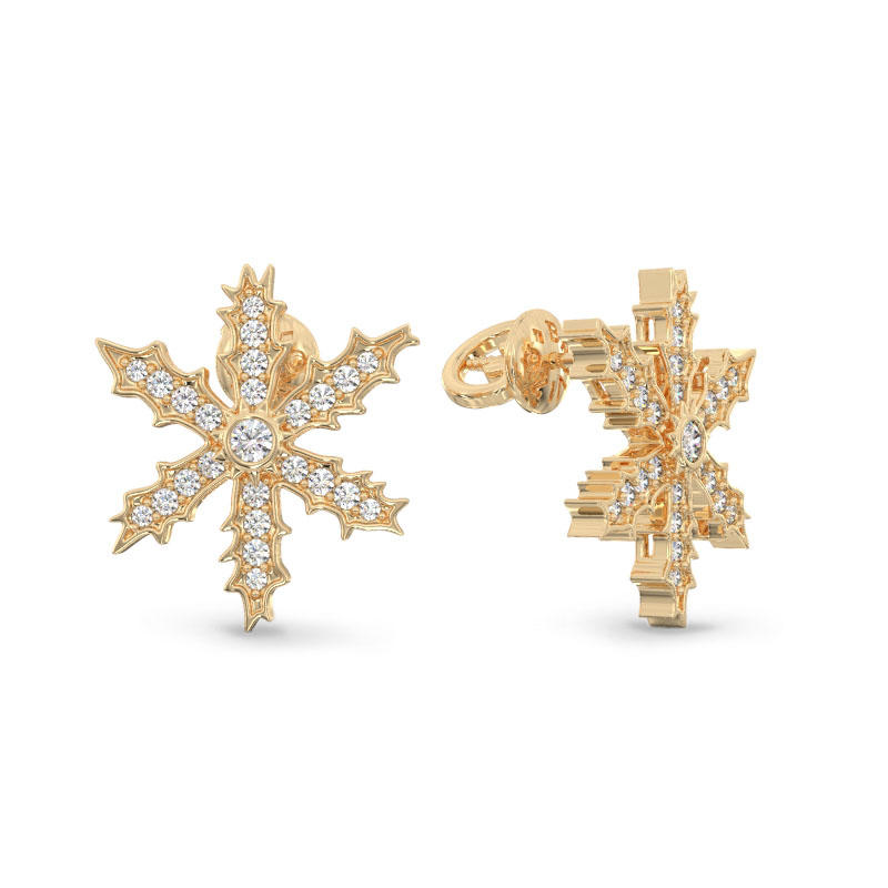Yellow Gold Snowflake Earrings