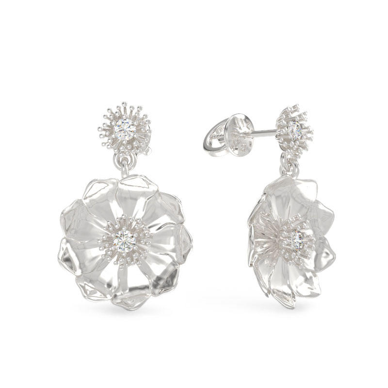 White gold earrings flowers