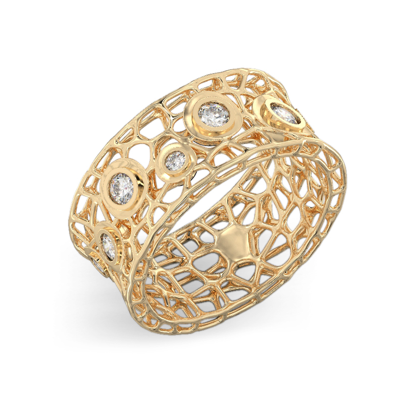 Anillo de Burbujas de Coral con piedras de oro amarillo
