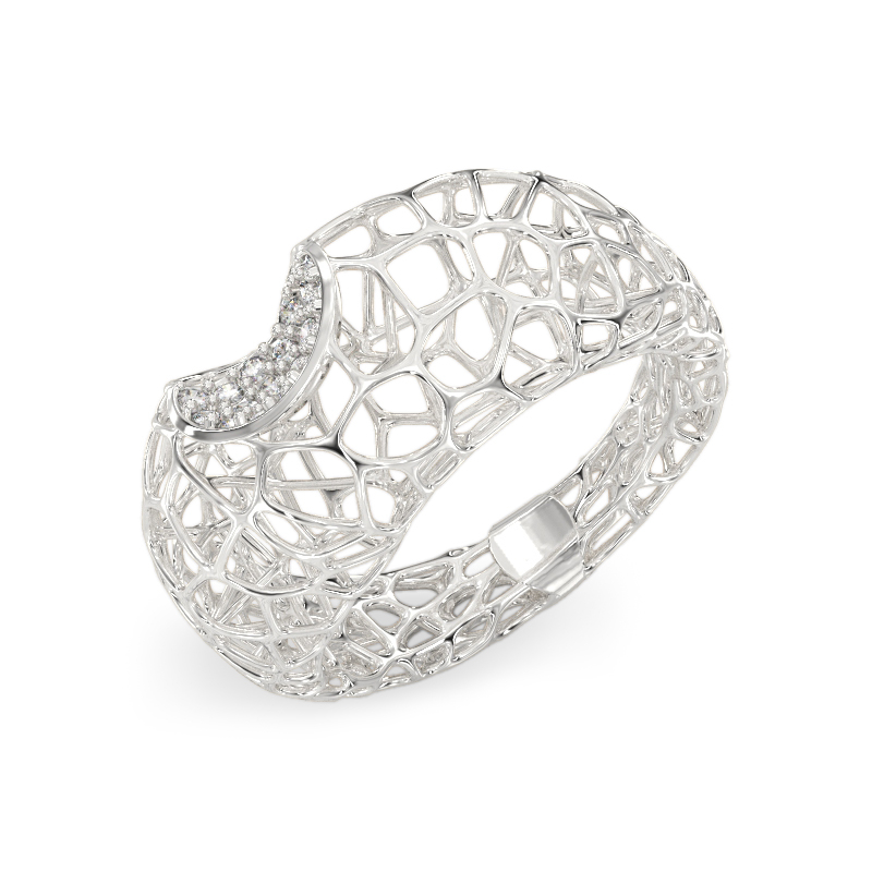 Anillo de Fantasía de Coral con CZ de oro blanco