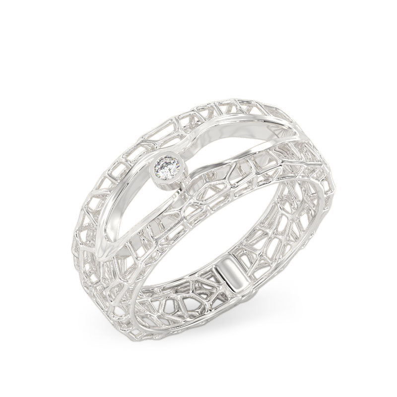 Anillo de Coral con Escote de oro blanco