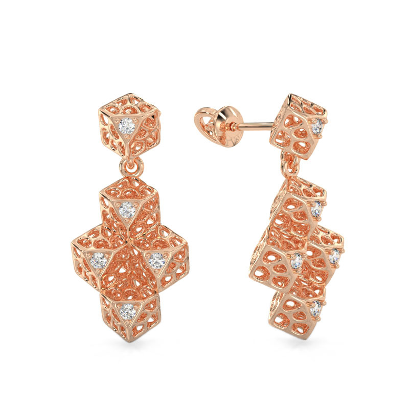 Pendientes de Cubo Elegante de oro rosa