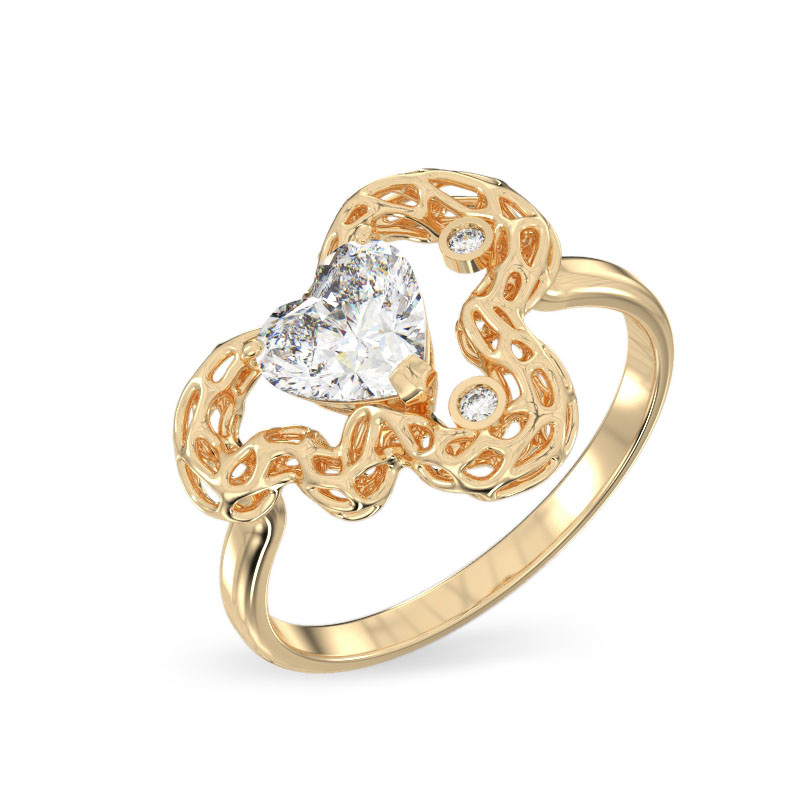 Anillo de Hoja Elegante con Сorazón de oro amarillo