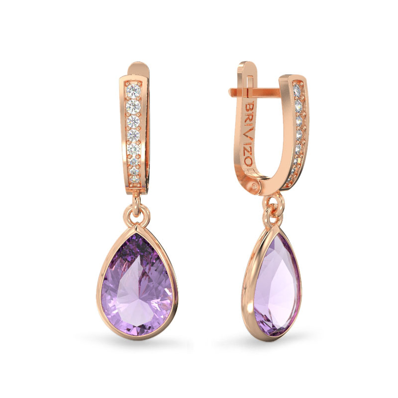 Pendientes elegantes con amatistas de oro rosa