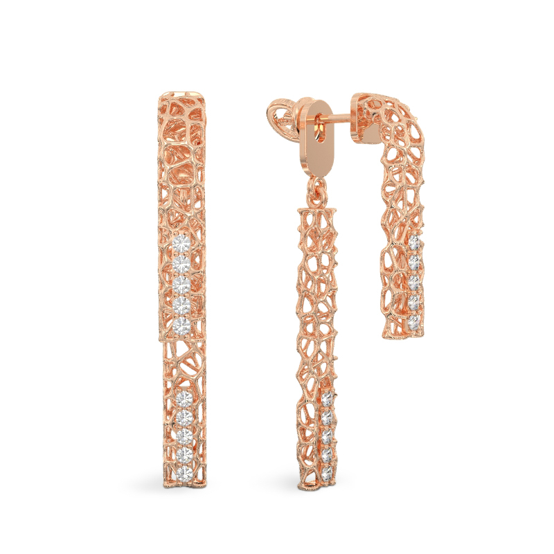 Pendientes con forma de palito de coral doble de oro rosa