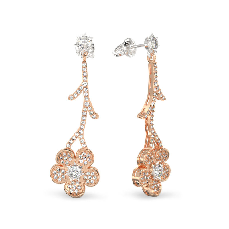 Pendientes de Ramita de No-me-olvides de oro rosa