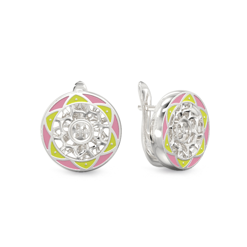 Pendientes de botones amarillo-rosa de plata