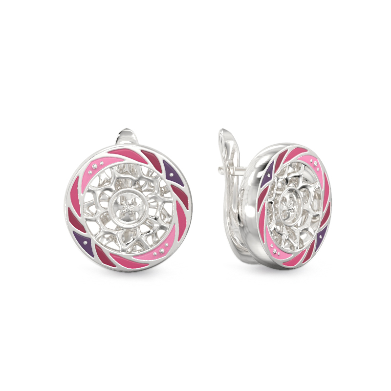 Pendientes de botones rosa de plata