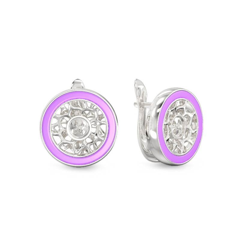 Pendientes de botones de círculo rosa de plata