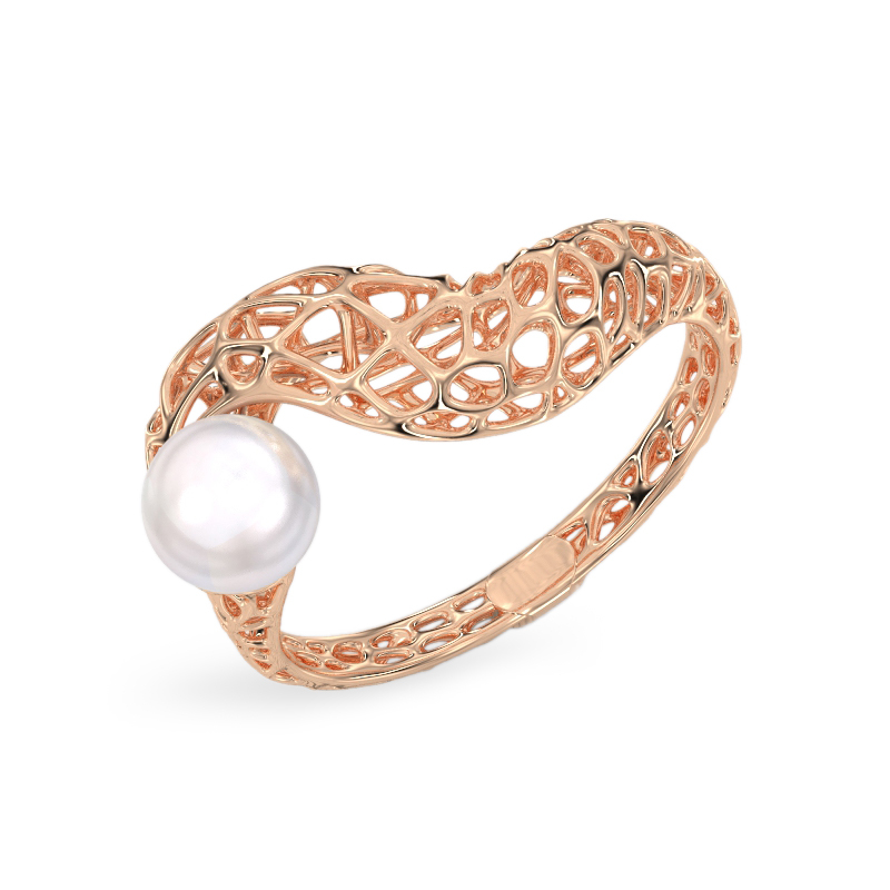 Anillo de Serpiente con Perla de oro rosa