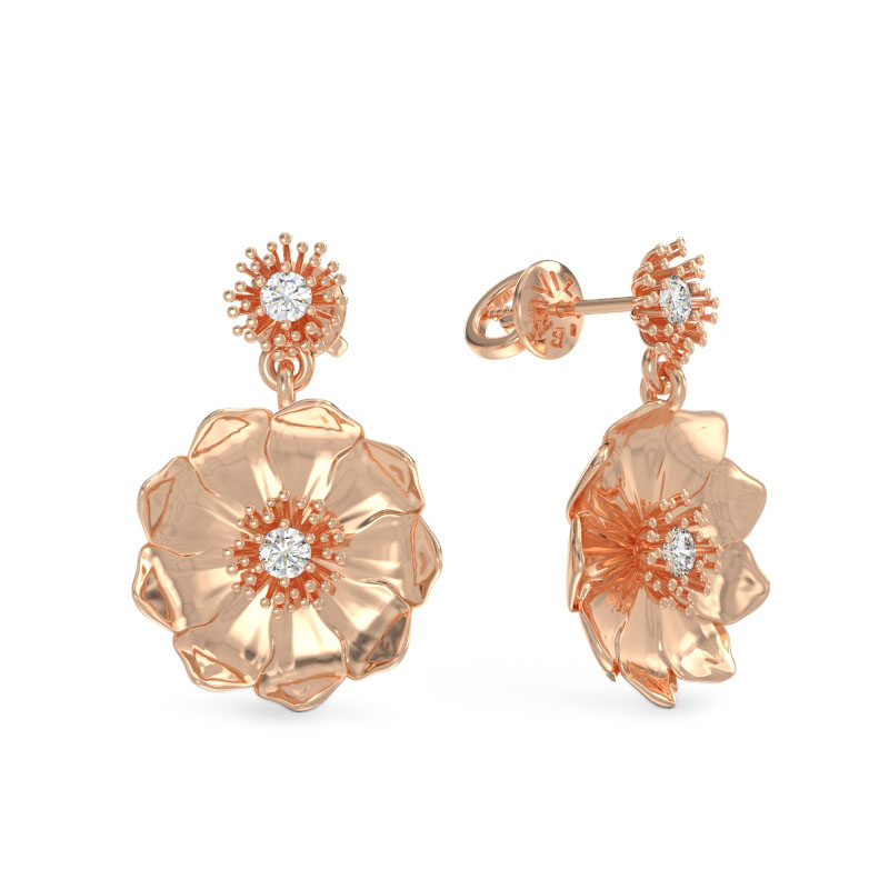 Pendientes de oro rosa de flores con CZ