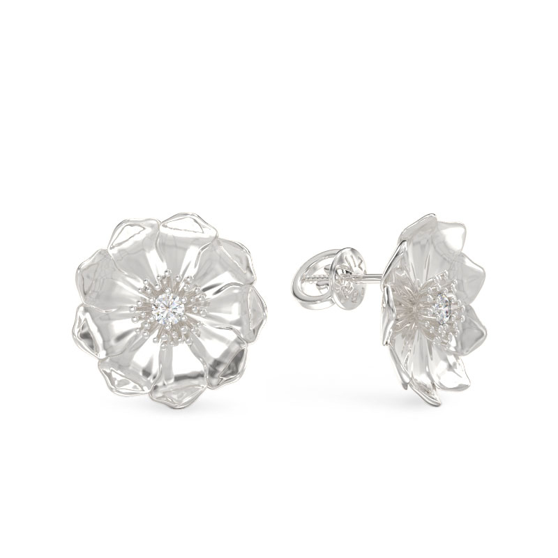 Pendientes con forma de Flores de oro blanco